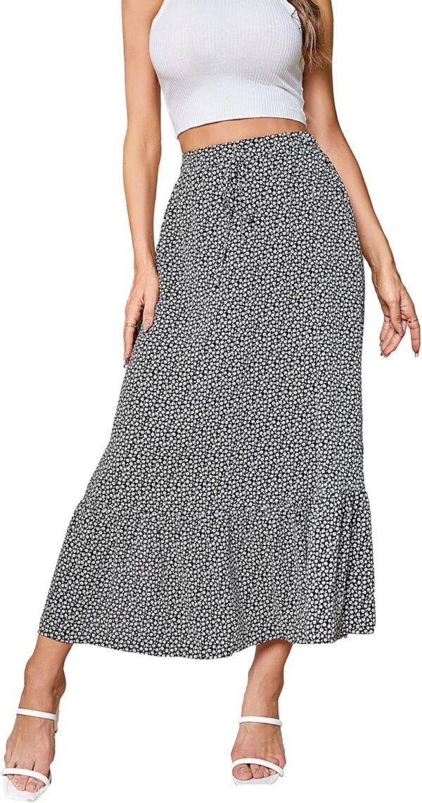 Women's Casual High Waist Floral Print Skirt Split Thigh A Line Maxi Skirts