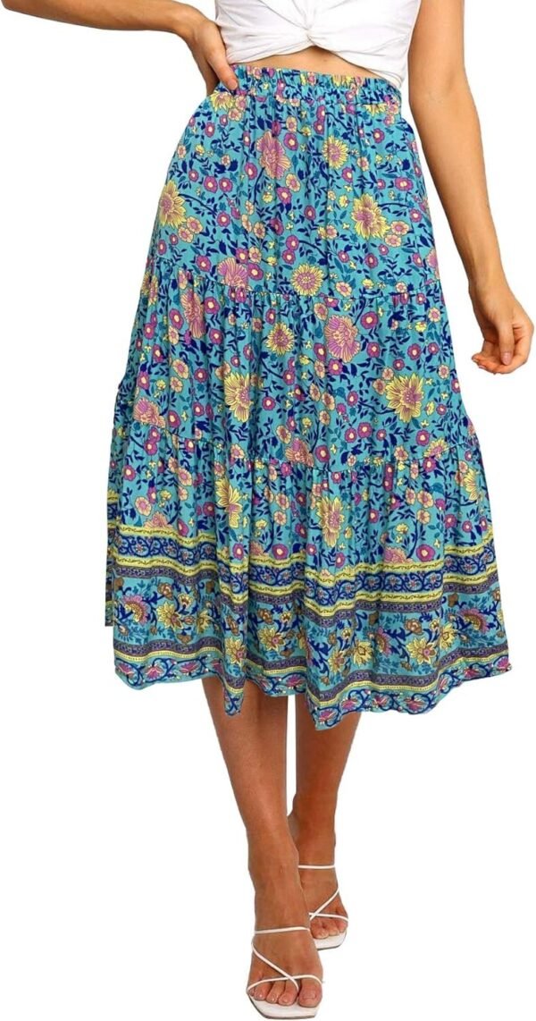 Women's Boho Leopard Print Skirt Pleated A-Line Swing Midi Skirts