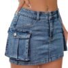 Women Denim Skirt Mini Low Waist Button Bodycon Y2K Flap Pockets Skirts
