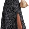 Women's Boho Floral High Waist Split A Line Midi Skirt