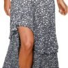 Women 2024 Summer Spring Boho Long Skirts Dress Floral Print Elastic Waist Split Ruffle High Low Beach Maxi Skirt