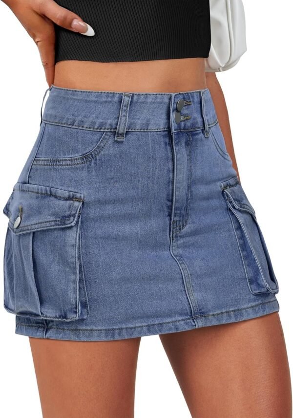 Skirt Women Button Mini Skirt with Pocket Y2k Bodycon 2024 Trendy Denim Jean Short Skirts