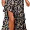 Women 2024 Summer Spring Boho Long Skirts Dress Floral Print Elastic Waist Split Ruffle High Low Beach Maxi Skirt