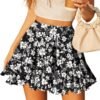 Women's Pleated Skater Skirt Basic Casual High Waisted Ruffles Flared Mini Lingerie Skirts