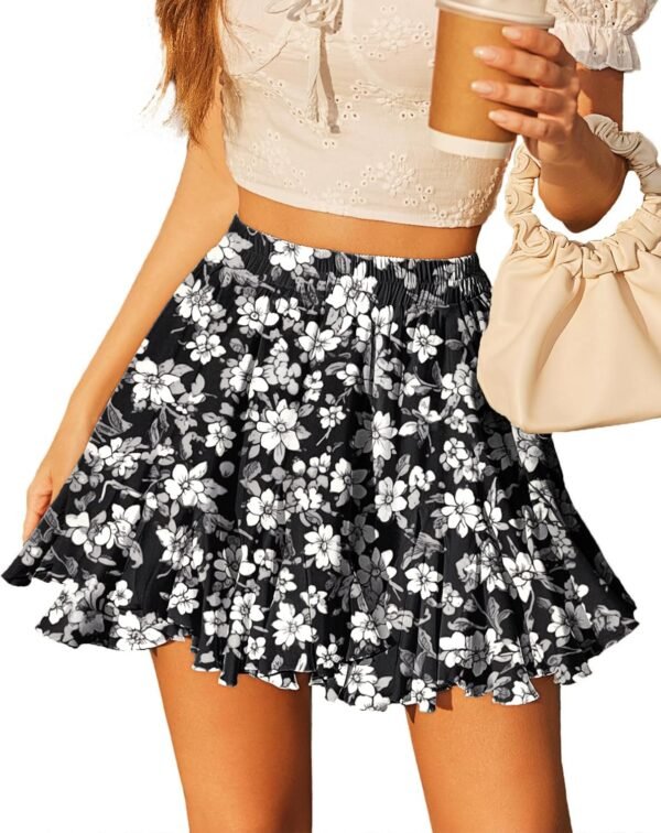 Women's Pleated Skater Skirt Basic Casual High Waisted Ruffles Flared Mini Lingerie Skirts