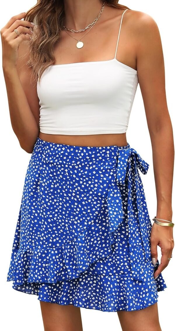 Women's Summer Wrap Floral High Waist Ruffle Short Mini Skirts