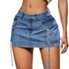 Skirt Women y2k Button Mini Jeans Skirt Denim Skirt with Pocket Low Waist