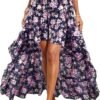 Women 2024 Summer Spring Boho Long Skirts Dress Floral Print Elastic Waist Split Ruffle High Low Beach Maxi Skirt