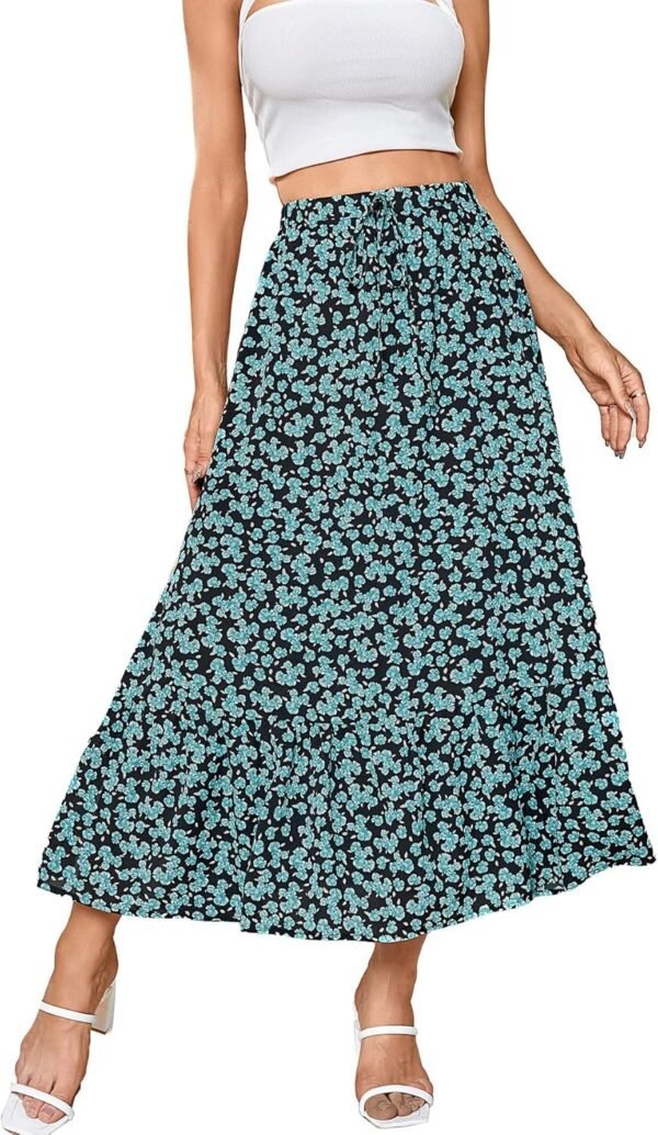 Women's Casual High Waist Floral Print Skirt Split Thigh A Line Maxi Skirts