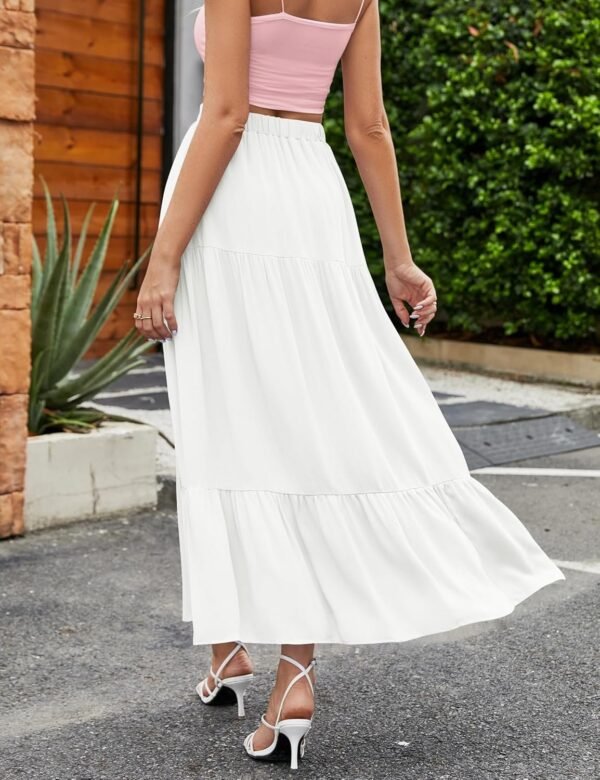 Women's 2024 Summer High Waist Flowy Maxi Skirt High Slit A Line Beach Boho Long Skirts with Pockets