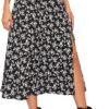 Women's Boho Floral High Waist Split A Line Midi Skirt