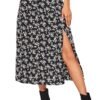 Women's Boho Floral High Waist Split A Line Midi Skirt