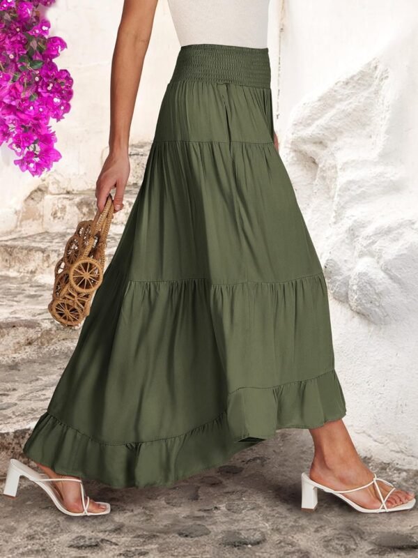 Women Summer Maxi Skirt Elastic High Waist Flowy Boho Casual Tiered Aline Long Beach Skirts 2024 Trendy Outfits
