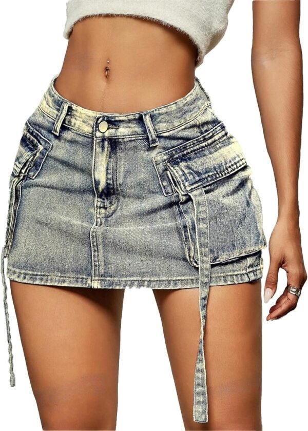 Skirt Women y2k Button Mini Jeans Skirt Denim Skirt with Pocket Low Waist