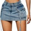 Skirt Women y2k Button Mini Jeans Skirt Denim Skirt with Pocket Low Waist