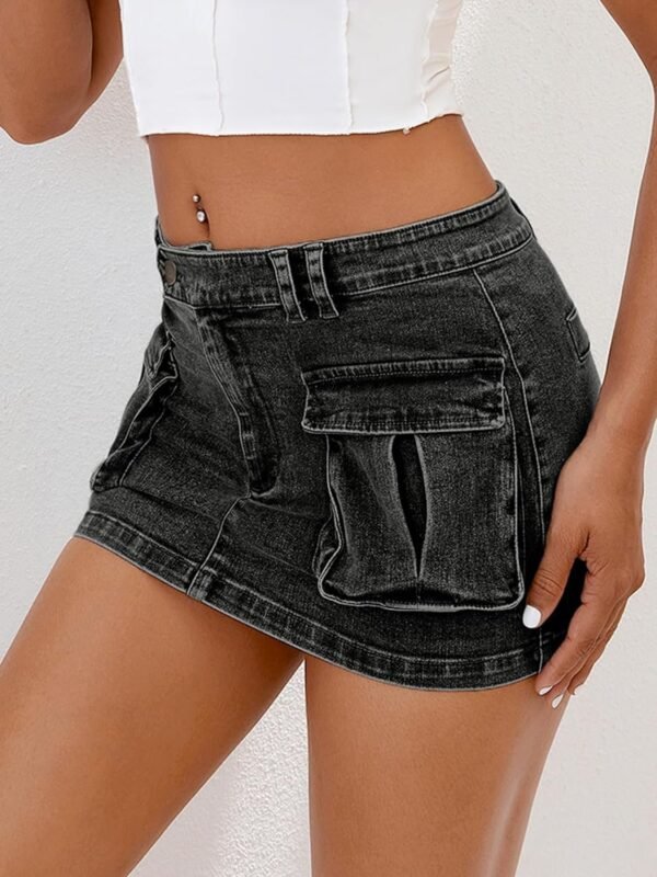 Women's Low Waist Mini Skirt Y2K, High-Stretch Bodycon Button Denim Skirt with Pockets