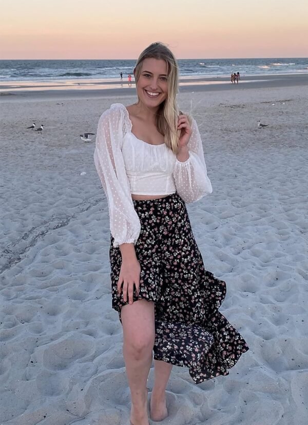 Women 2024 Summer Spring Boho Long Skirts Dress Floral Print Elastic Waist Split Ruffle High Low Beach Maxi Skirt