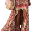Women 2024 Summer Spring Boho Long Skirts Dress Floral Print Elastic Waist Split Ruffle High Low Beach Maxi Skirt