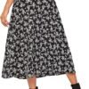 Women's Boho Floral High Waist Split A Line Midi Skirt