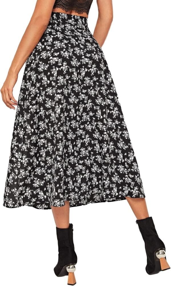 Women's Boho Floral High Waist Split A Line Midi Skirt