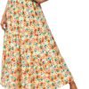 Women's 2024 Spring Summer High Waist Boho Floral Maxi Skirt Casual Flowy Swing Pleated A Line Beach Long Skirts