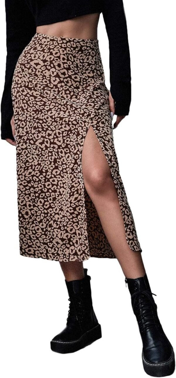 Women's Boho Floral High Waist Split A Line Midi Skirt