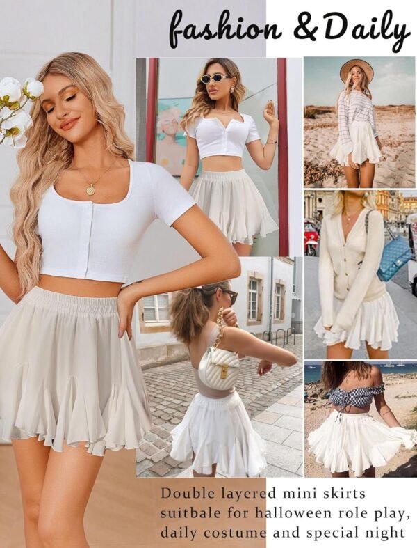 Women's Pleated Skater Skirt Basic Casual High Waisted Ruffles Flared Mini Lingerie Skirts