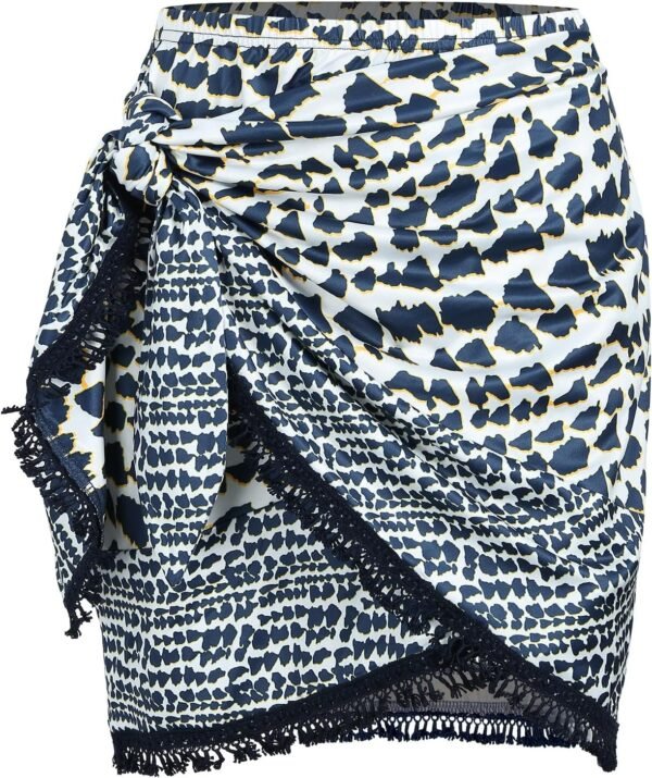 Slit Skirt for Women Boho Print Tie Side Wrap Tassel Casual Beach Mini Skirt