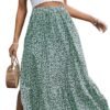 Women's Casual High Waist Floral Print Skirt Split Thigh A Line Maxi Skirts