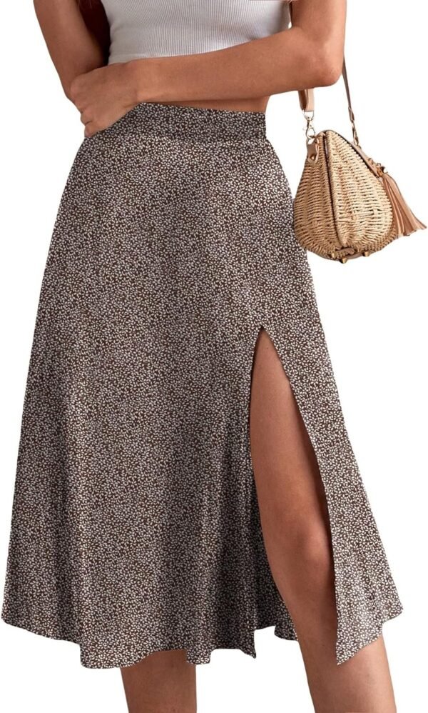 Women's Boho Floral High Waist Split A Line Midi Skirt