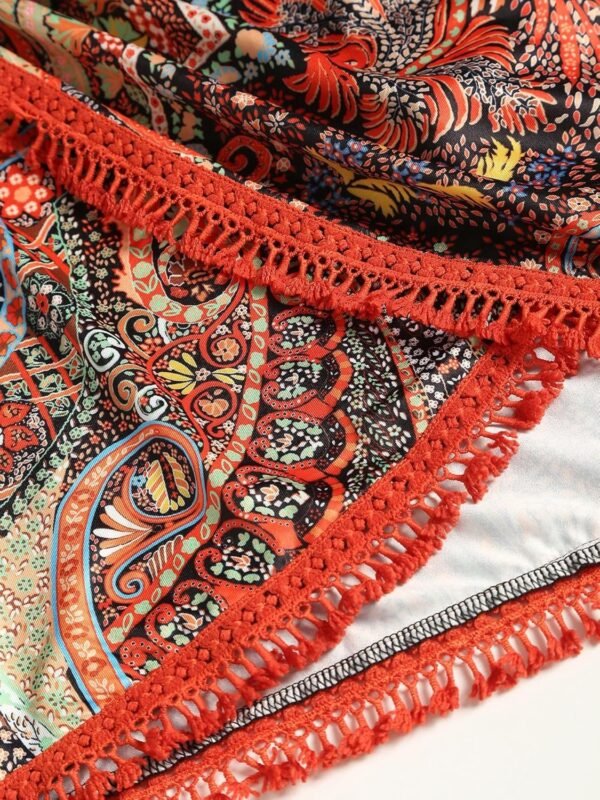 Slit Skirt for Women Boho Print Tie Side Wrap Tassel Casual Beach Mini Skirt