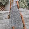 Women's Casual High Waist Floral Print Skirt Split Thigh A Line Maxi Skirts