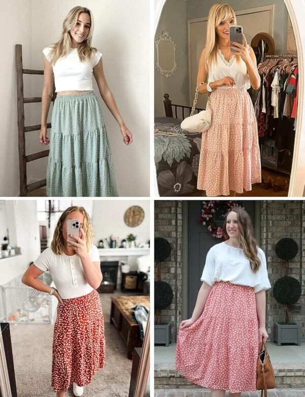 Women's Boho Leopard Print Skirt Pleated A-Line Swing Midi Skirts