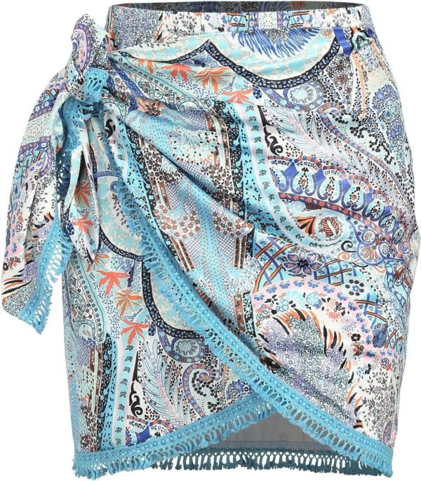 Slit Skirt for Women Boho Print Tie Side Wrap Tassel Casual Beach Mini Skirt