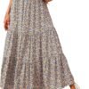 Women's 2024 Spring Summer High Waist Boho Floral Maxi Skirt Casual Flowy Swing Pleated A Line Beach Long Skirts