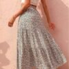Women's 2024 Spring Summer High Waist Boho Floral Maxi Skirt Casual Flowy Swing Pleated A Line Beach Long Skirts
