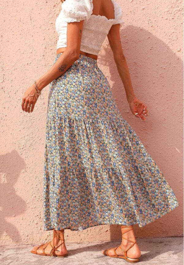 Women's 2024 Spring Summer High Waist Boho Floral Maxi Skirt Casual Flowy Swing Pleated A Line Beach Long Skirts
